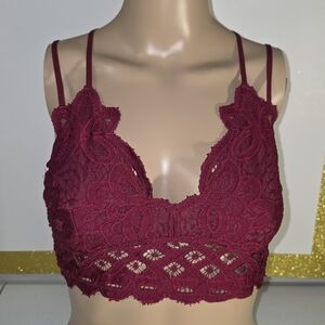 Anemone Burgundy Crochet Lace Bralette Sz Small